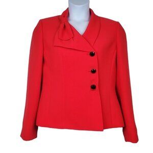 Kasper Womens Red Bow Collared Button Front Blazer Size 10